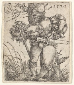 Gebückter Soldat lehnt an einem Baum, 1520 von Barthel Beham