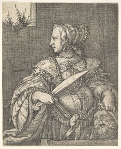 Judith, halbfigur und im Profil nach links, ein Schwert in ihrer rechten Hand und der Kopf von Holo... von Barthel Beham