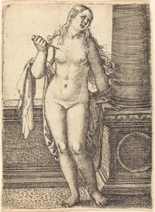Lucretia steht an einer Säule