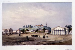 Ansicht eines protestantischen Tempels, Singapur, graviert von Alfred Leon Lemercier, c.1840