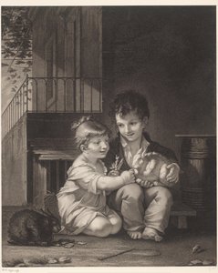 Zwei Kinder mit Kaninchen von Barthélémy Joseph Fulcran Roger