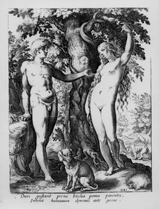 Adam und Eva, graviert von Hendrik Goltzius, 1585