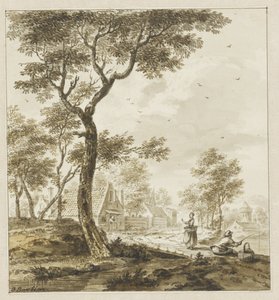 Landschaft mit Figuren und einem Angler rechts von Bartholomeus Barbiers