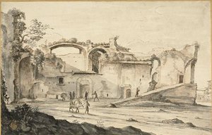 Reisende vor einer Ruine