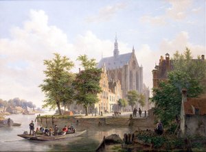 Fähre überquert einen Kanal in Haarlem von Bartholomeus Johannes van Hove