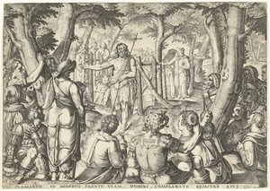 Johannes der Täufer predigt vor einer Gruppe Menschen