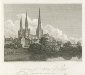 Lichfield Kathedrale - Südwestansicht (Gravur) von Bartholomew Howlett