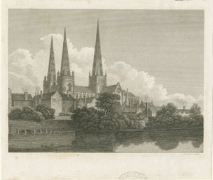 Lichfield Kathedrale - Südwestansicht (Gravur) von Bartholomew Howlett