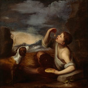 Ein spanischer Junge und ein Hund von Bartolome Esteban (attr. to) Murillo