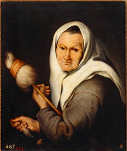 Alte Frau beim Weben