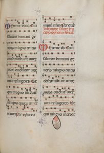 Missale: Fol. 182: Musik für verschiedene gewöhnliche Gebete, 1469 von Bartolomeo Caporali