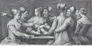 Eine Gruppe elegant gekleideter Menschen beim Kartenspielen, 1740-68