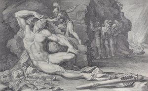 Tafel 6: Odysseus treibt einen brennenden Pfahl in das Auge des Polyphem von Bartolomeo Crivellari