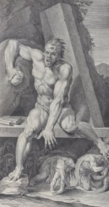 Tafel 7: der geblendete Polyphem, der den Eingang seiner Höhle bewacht, mit Odysseus und seinen Gefährten von Bartolomeo Crivellari