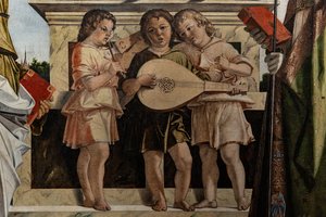Thronende Madonna mit Jesuskind unter Heiligen (Detail) von Bartolomeo Montagna