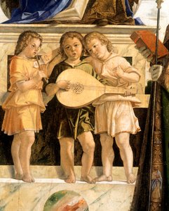 Madonna und Kind auf dem Thron mit den Heiligen Johannes dem Täufer, Bartholomäus und Sebastian, von Bartolomeo Cincani genannt Il Montagna, Detail von Bartolomeo Montagna