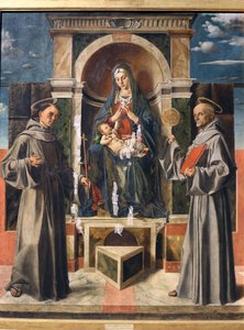 Madonna mit Kind auf dem Thron zwischen den Heiligen Franziskus und Bernhardin von Siena von Bartolomeo Montagna