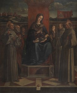 Jungfrau und Kind auf dem Thron mit sechs Heiligen, ca. 1500