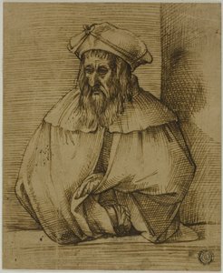 Halbfigur-Skizze eines Herrn mit Hut und Umhang