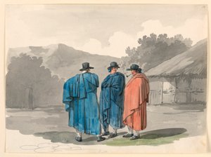 Eine Gruppe von drei Bauern in einem Dorf