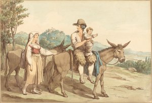 Eine Bauernfamilie und zwei Esel von Bartolomeo Pinelli