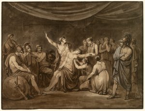 Achilles schwört einen Eid, den toten Patroklos zu rächen, der von Hector getötet wurde
