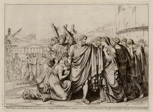 Atilius Regulus bereitet sich darauf vor, Rom zu verlassen, um in die Gefangenschaft nach Karthago zurückzukehren von Bartolomeo Pinelli