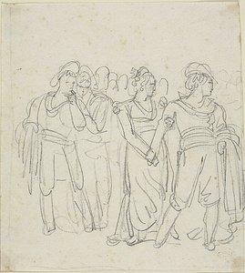 Brigandenchef von einer Frau zurückgehalten (recto); Skizze von zwei Figuren in einer Landschaft (verso) von Bartolomeo Pinelli