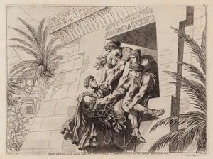 Kleopatra und ihre Begleiter heben den sterbenden Mark Anton in ihr Grab (Radierung) von Bartolomeo Pinelli