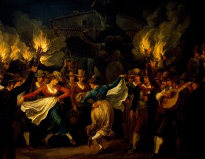 Tänzer, Detail aus Nocturnal Dance auf der Piazza Barberini in Rom nach der Ernte, von Bartolomeo Pinelli, Italien von Bartolomeo Pinelli