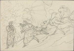 Dante flieht vor den wilden Tieren und trifft Virgil von Bartolomeo Pinelli
