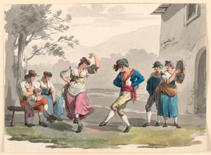 Zeichnung, Saltarello Romano, Tanzende Bauern in der Umgebung von Rom, 1807–08
