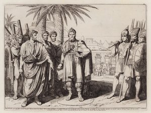 Gaius Popillius Laenas zieht einen Kreis im Sand um Antiochus IV Epiphanes von Bartolomeo Pinelli