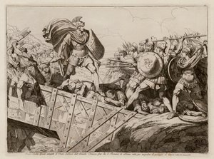 Horatius Cocles verteidigt die Pons Sublicius, 509 v. Chr. (Radierung) von Bartolomeo Pinelli