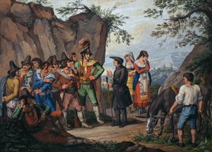 Verhandlungen über die Kapitulation zwischen dem Banditen Gasparone und Erzpriester Pellegrini von Bartolomeo Pinelli