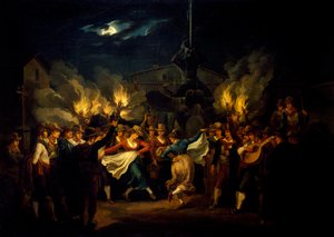 Nächtlicher Tanz auf der Piazza Barberini nach der Ernte von Bartolomeo Pinelli