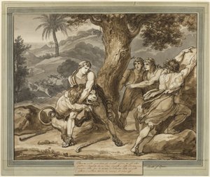 Telemachus kämpft gegen den Löwen, aus Die Abenteuer des Telemachus, Buch 2 von Bartolomeo Pinelli