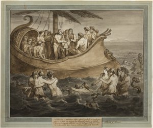 Telemachus und Mentor in einer Galeere nach der Flucht von der Insel Kalypso, aus Die Abenteuer des Telemachus, Buch 8 von Bartolomeo Pinelli