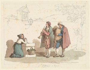 Der Dudelsackspieler und der Flötenspieler in Rom, Illustration für Römische Trachten und Bräuche von Bartolomeo Pinelli
