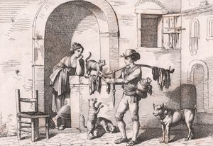 Der Carnacciaro, Straßenverkäufer von Katzenfleisch, Radierung von Bartolomeo Pinelli (Rom) von Bartolomeo Pinelli