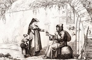 Frau aus Frascati und ein Einsiedler, Radierung von Bartolomeo Pinelli (Rom)