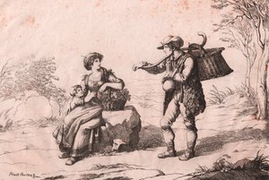Frau aus Pietra Terrazzana in traditioneller Tracht, Abruzzen, und Gioncataro (Käseverkäufer), Radierung von Bartolomeo Pinelli (Rom) von Bartolomeo Pinelli