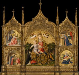 Die Madonna der Demut, die Verkündigung, die Geburt Christi und die Pietà, ca. 1465 von Bartolomeo Vivarini