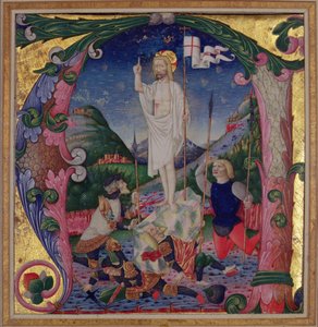 Illustrierter Initialbuchstabe A, der die Auferstehung Christi darstellt, Lombardische Schule von Bartolomeo de Rigossi da Gallarate attr. to Bartolomeo de Rigossi da Gallarate attr. to