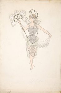Kostümentwurf für Dame mit Fächer, 1890-99 von Basil Crage