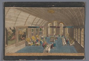 Ansicht des Römer Saals in Frankfurt am Main mit einem Mahl für den Kaiser und die Kurfürsten am 22. Juni und 1. August 1758 von Basset