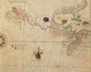 Afrika, Europa und Teil Amerikas: Zentralamerika, aus Atlas der Welt in dreiunddreißig Karten, von Battista Agnese