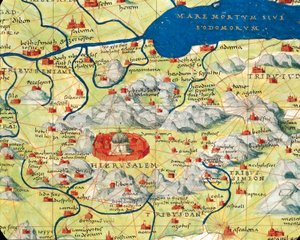 Heiliges Land, Israel und Palästina: Jerusalem und das Tote Meer, aus dem Atlas der Welt in dreiunddreißig Karten, von Battista Agnese von Battista Agnese