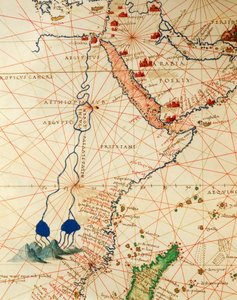 Der Indische Ozean und Teile von Asien und Afrika: der Verlauf des Nils, aus dem Atlas der Welt in dreiunddreißig Karten von Battista Agnese