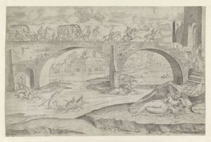 Venus und Amor in Stadtansicht mit einer Brücke